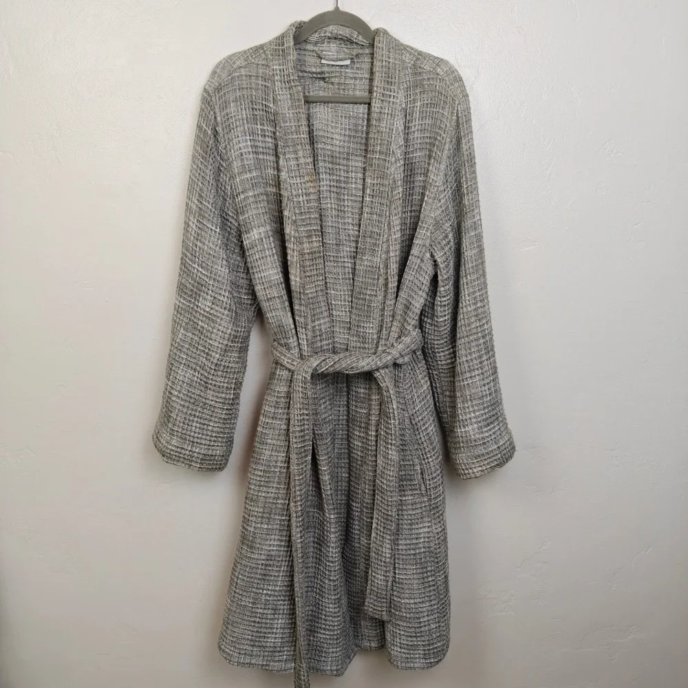 Parachute Womens Waffle Robe Medium Grey Textured Cotton Spa Loungewear